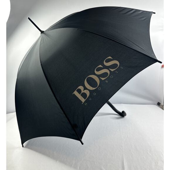 Vintage 90s BOSS Hugo Boss 100% Nylon Black 42” Umbrella - Excellent Condition - Picture 1 of 10